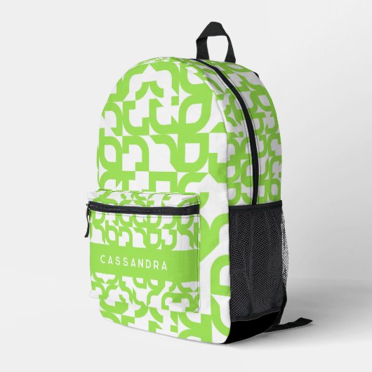 Bright Summer Lime Green Midjahrs Art Pattern Bedruckter Rucksack (Rückseitige Ecke Rechts)