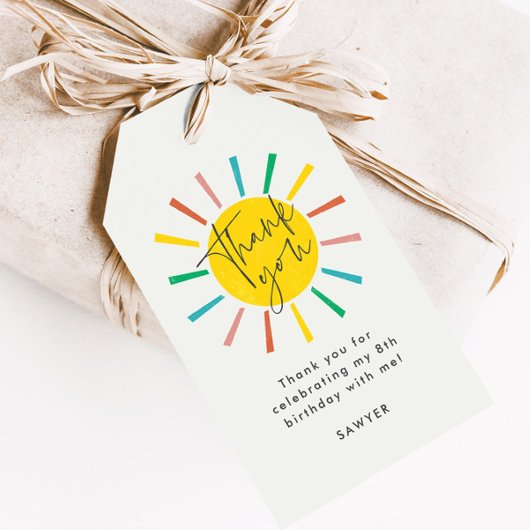 Bright Sun Script Kindergeburtstags-Dankeschön Geschenkanhänger