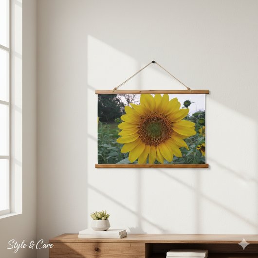 Bright Sunflower Photo Tapestry for Wall Decoratio Wandteppich Mit Holzrahmen