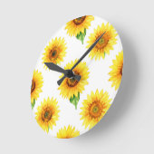 Bright Sunflower Watercolor Seamless Pattern Runde Wanduhr (Winkel)