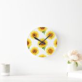 Bright Sunflower Watercolor Seamless Pattern Runde Wanduhr (Zuhause)