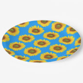 Bright Sunflowers Blue Pattern Pappteller (Schrägansicht)