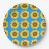 Bright Sunflowers Blue Pattern Pappteller (Vorderseite)