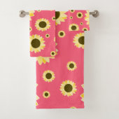 Bright Sunflowers on Pink Badhandtuch Set (Insitu)