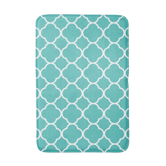 Bright Teal Quatrefoil Pattern Badematte (Vorderseite Vertikal)