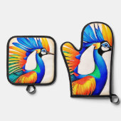 Bright Tropical Bird Ofenhandschuh & Topflappen-Set (Vorderseite)