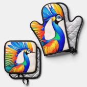Bright Tropical Bird Ofenhandschuh & Topflappen-Set (Vorderseite/Rückseite)