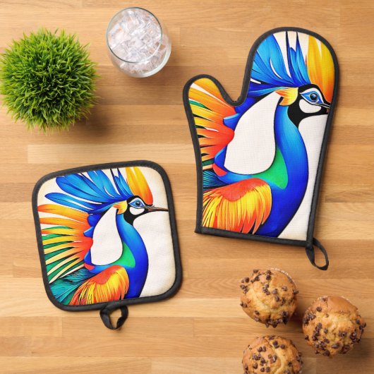 Bright Tropical Bird Ofenhandschuh & Topflappen-Set (Oben Unten)