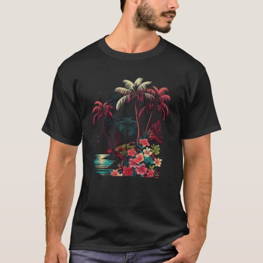 Bright Tropical Island Summer Palm Trees Flowers G T-Shirt (Vorderseite)