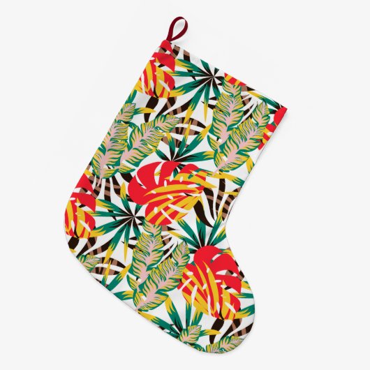 Bright Tropical Pattern Großer Weihnachtsstrumpf (Vorderansicht (hängend))