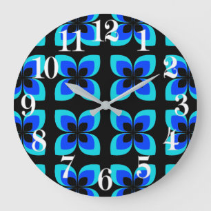 Bright Two Toned Blue Flower Pattern Große Wanduhr