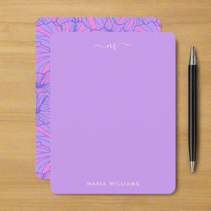Bright Unique Girl Lila Floral Monogram Script Mitteilungskarte