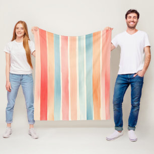 Bright Watercolor Farbenfrohe Streifenmuster Fleecedecke