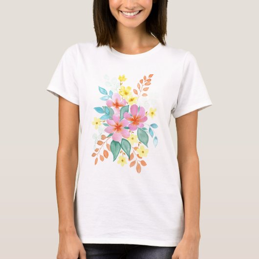 Bright Watercolor Florals T-Shirt (Vorderseite)