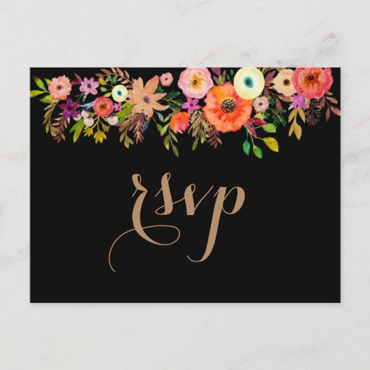 Bright Watercolor Florals Wedding RSVP Einladung (Vorderseite)