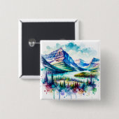 Bright Watercolor Glacier National Park Button (Vorne & Hinten)
