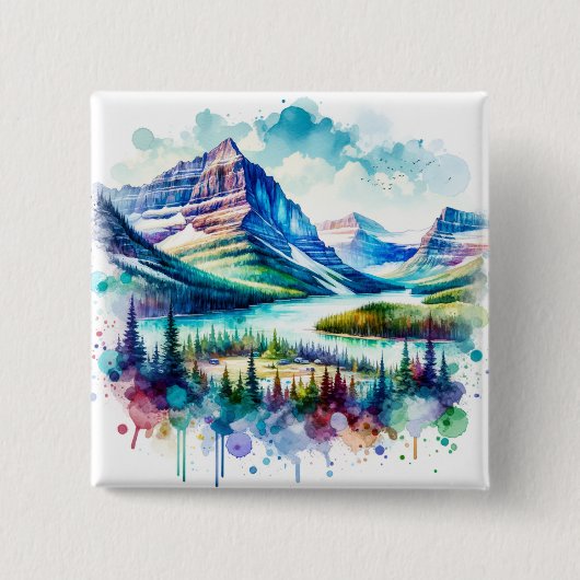 Bright Watercolor Glacier National Park Button (Vorderseite)