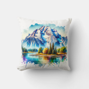 Bright watercolor Grand Teton Nationalpark Wyomin Kissen