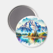 Bright watercolor Grand Teton Nationalpark Wyomin Magnet (Vorderseite/Rückseite)