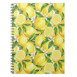 Bright Watercolor Lemon Pattern Notizblock