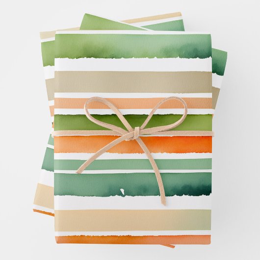 Bright Watercolor Stripes Wrapping Paper Sheets Geschenkpapier Set