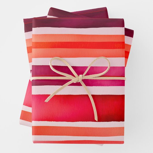 Bright Watercolor Stripes Wrapping Paper Sheets Geschenkpapier Set