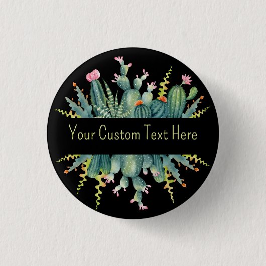 Bright Watercolor Sukkulent Cactus Custom Text Ke Button (Vorderseite)