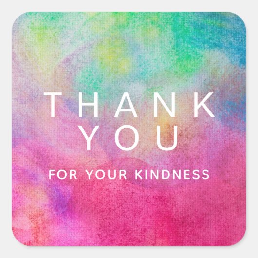 Bright Watercolor Vielen Dank für Ihre Freundlichk Quadratischer Aufkleber (Vorderseite)