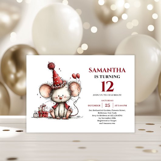 Bright Whimsical mouse Birthday Edit kids birthday Einladung