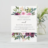 BRIGHT WHITE BLUSH BURGUNDY BLUMBLORAL BUNCH WEDIN EINLADUNG (Stehend Vorderseite)