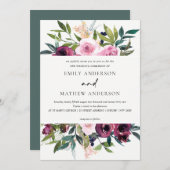 BRIGHT WHITE BLUSH BURGUNDY BLUMBLORAL BUNCH WEDIN EINLADUNG (Vorne/Hinten)