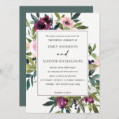 BRIGHT WHITE BLUSH BURGUNDY BLUMBLORAL BUNCH WEDIN EINLADUNG (Vorne/Hinten)