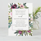 BRIGHT WHITE BLUSH BURGUNDY BLUMBLORAL BUNCH WEDIN EINLADUNG (Stehend Vorderseite)