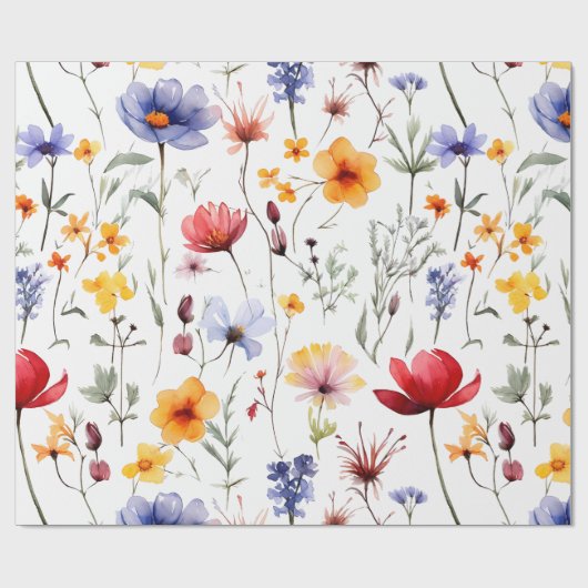 Bright Wildflower Meadow in Watercolor Pastel Tone Geschenkpapier (Flach)