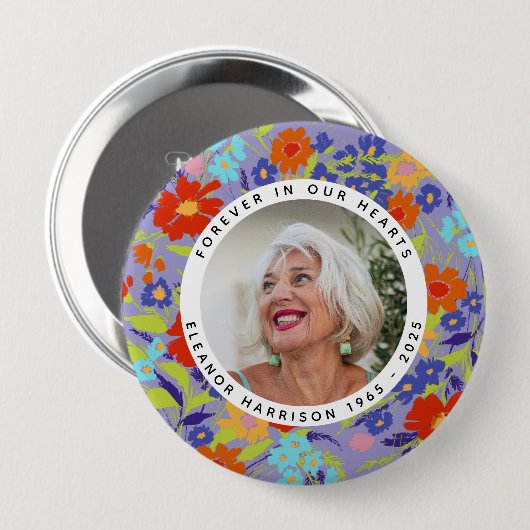 Bright Wildflower Memorial Photo Frame with Text Button (Vorne & Hinten)