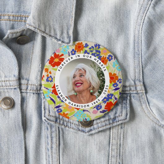 Bright Wildflower Memorial Photo Frame with Text Button (Beispiel)