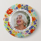 Bright Wildflower Memorial Photo Frame with Text Button (Vorderseite)