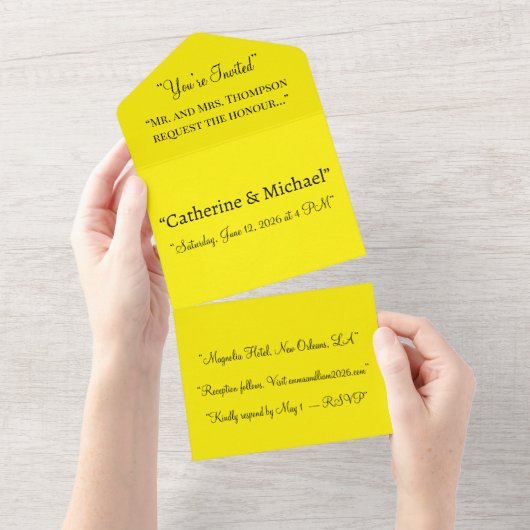 Bright Yellow Background – Minimal Wedding Art All In One Einladung (Abreißtisch)