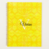 Bright Yellow Batik Elegante Monogram Name Planner Planer (Vorderseite)