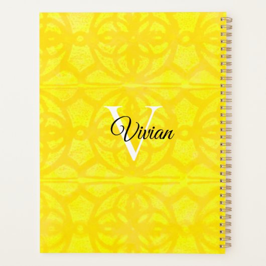 Bright Yellow Batik Elegante Monogram Name Planner Planer (Rückseite)