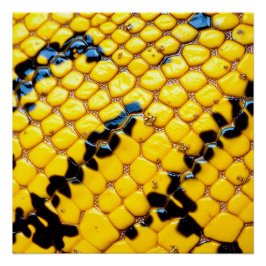 Bright Yellow Black Snake Skin Scales Animal Print Poster