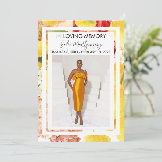 Bright Yellow Colorful Beerdigung Programm (Stehend Vorderseite)