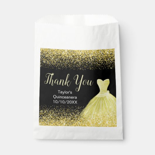 Bright Yellow Dress Faux Glitter Quinceanera Geschenktütchen (Vorderseite)