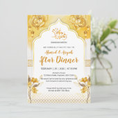 Bright Yellow Floral & Gold Arch Ramadan Iftar Inv Einladung (Stehend Vorderseite)