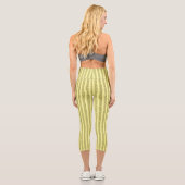 Bright Yellow Glitter Style Vertical Stripes Capri Leggings (Rückseite)