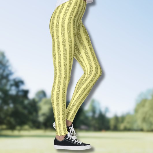 Bright Yellow Glitter Style Vertical Stripes Leggings