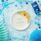 Bright Yellow Green Vibrant Summer Floral Wedding Pappteller (Party)