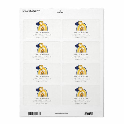 Bright Yellow Navy Boho Floral Rainbow Adresse (Vorne)