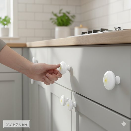 Bright Yellow Star Mark on Stylish Ceramic Knob Keramikknauf