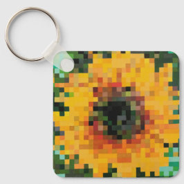 Bright yellow sunflower in pixel art schlüsselanhänger